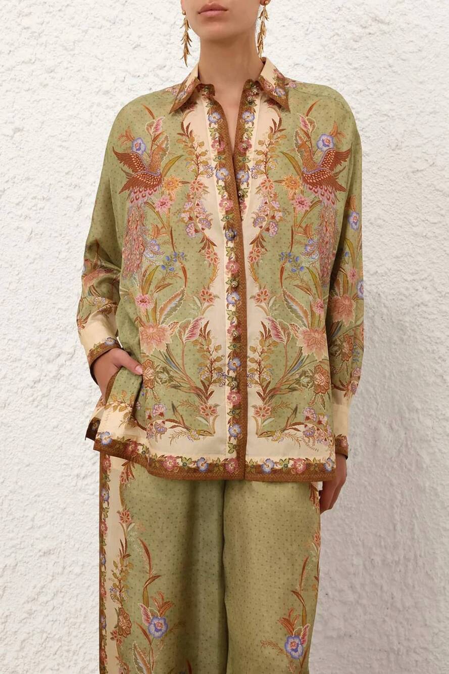 NEW ZIMMERMANN indra relaxed shirt in khaki scarf floral